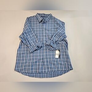 NWT Sonoma Mens sz XXL LONG SLEEVE Shirt Casual Button Down BLUE PLAID Cotton